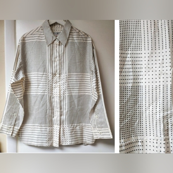 YVES SAINT LAURENT VINTAGE BLACK AND WHITE CUBES ASYMMETRICAL CUT SHIRT SIZE 12 - Picture 1 of 14
